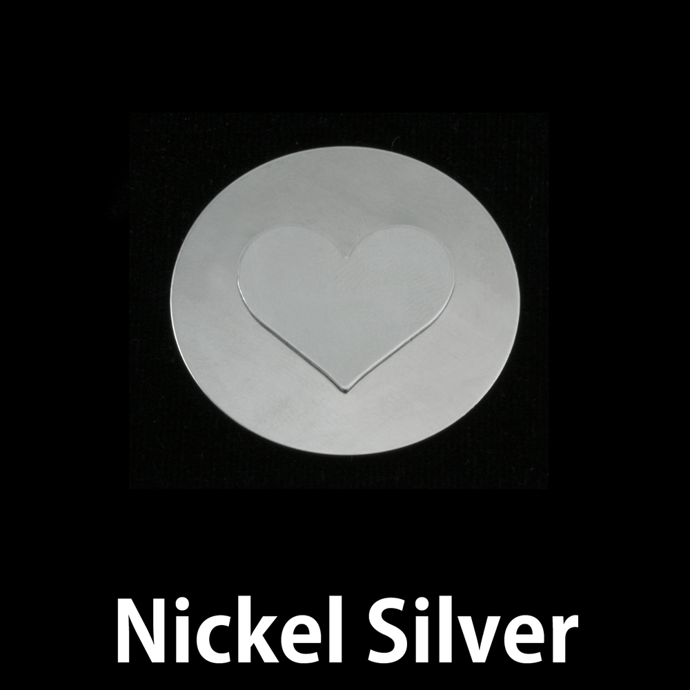 Metal Stamping Blanks Nickel Silver Circle with Medium Classic Heart Cutout, 32mm (1.25"), 24g